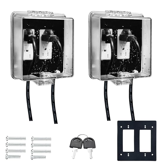 2-Gang Baby Safety Dual Outlet Cover Box - Key Lock for Much Better Toddler Proofing, Easier Operation, Simple 4 Step Install,Provides Extra Space Inside for Plugs,Adapters,Clear(2pack)