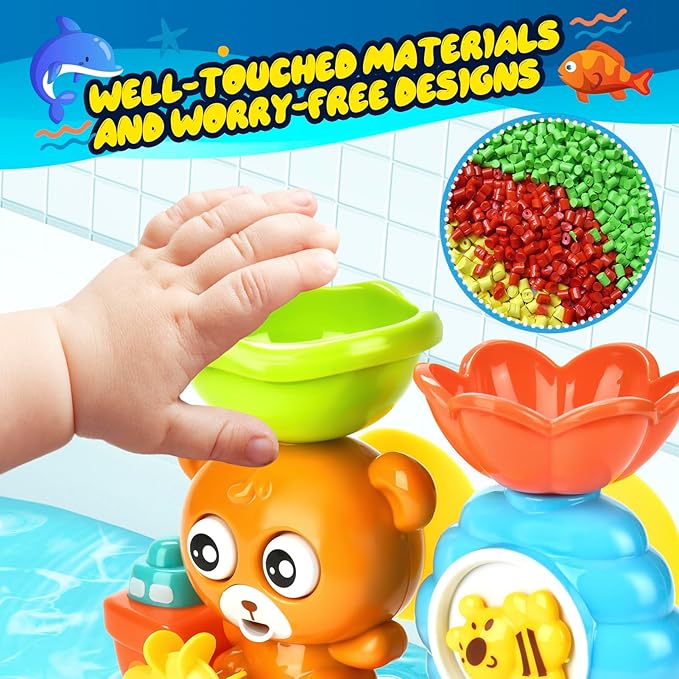 Baby Bath Toys Toddlers 1-3 Bear Kids Bath Tub Toys with 2 Turtle Swimming Wind up Water Toys & 3 Floating Boat Bathtub Toys for Infants Boys Girls 18+ Months Gifts Box Set