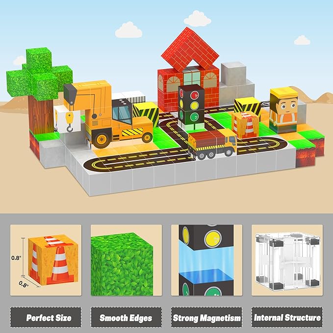 138PCS Magnetic Blocks - Magnetic Building Blocks Magnet Block Cubes Construction Set, STEM Sensory Stacking Toys for Kids Boys Girls Ages 3 4 5 6 7 8-12 Holiday Christmas Birthday Gifts