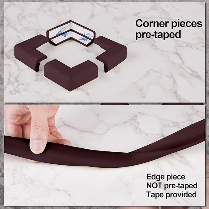 Baby Proofing Edge and Corner Guards, Safety Furniture Bumper with 3M Double-Sided Tape, Child Corner Protector for Fireplace, Table, Stair, Cabinet, (Coffee)