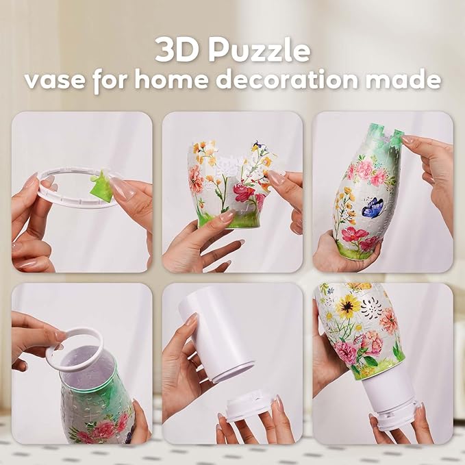 3D Puzzle Vase for Adults, 3D Puzzle Vases for Flowers, 152 Pcs 3D Puzzles Art Vase for Kids Ages 8-13, Cute Unique Flower Vases Decoration with Night Light, Crafts for Adults(Butterfly)
