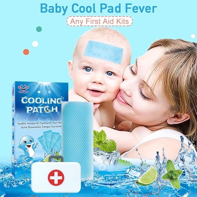 12 Sheets Cooling Patches for Fever Discomfort & Pain Relief, Cooling Relief Fever Reducer, Soothe Headache Pain, Pack of 12