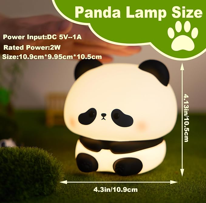 DREAMING MY DREAM Panda Night Light,LED Squishy Panda Novelty Lamp,3 Level Dimmable Nursery Nightlight, Rechargeable Touch Lamp for Breastfeeding Toddler Baby Kids Decor,Cool Gifts