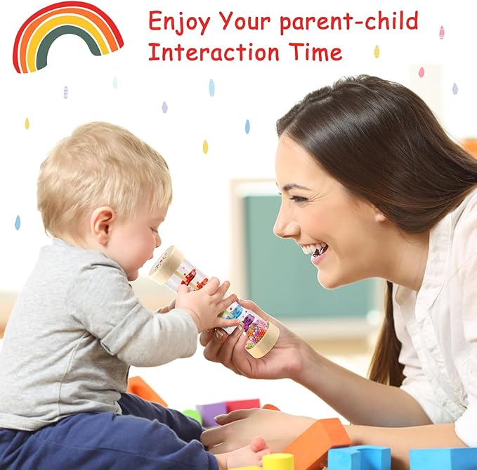 LOOIKOOS Rainmaker - 7 inch Wooden Rain Stick Montessori Toys for Babies 6-12 Months,Baby Rattle Shaker Sensory Developmental Toy,Raindrops Musical Instrument Baby Musical Toys for Baby 6 7 8 9