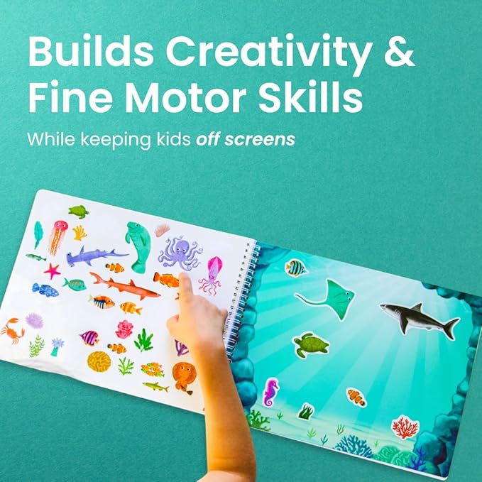 Cupkin Ocean Sticker Book Activity for Kids, Toddler Airplane Travel Essentials, 500+ Shark Stickers for Kids + 12 Scenes + 12 Coloring Book Pages, Deep Blue Sea Gift, Kid Crafts Ages 2-8