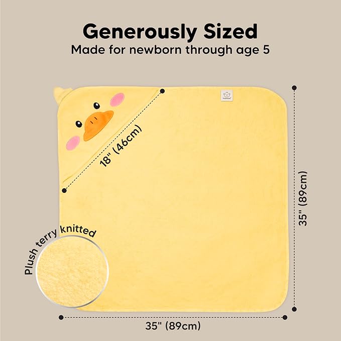 KeaBabies Hooded Baby Towel for Newborn - Viscose Derived from Bamboo Large Baby Bath Towels with Hood for Boys, Girls, Toddler, Extra Absorbent & Soft Newborn Bath Essentials (Duck, Regular)