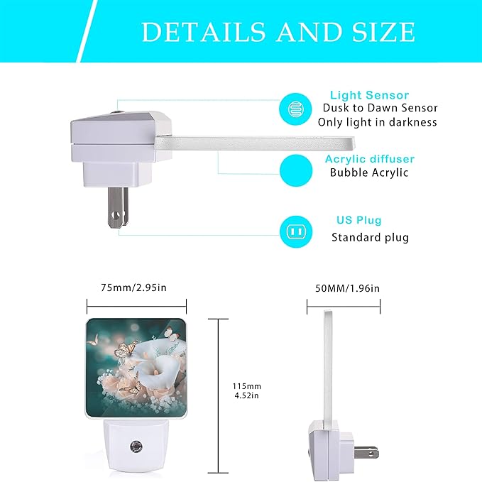 Yellow Roses and Butterfly Night Light,Flower Butterflies Spring Night Lights Plug into Wall Dusk to Dawn Sensor Led Lamp for Women Men for Stairway/Hallway/Bedroom,0.5W