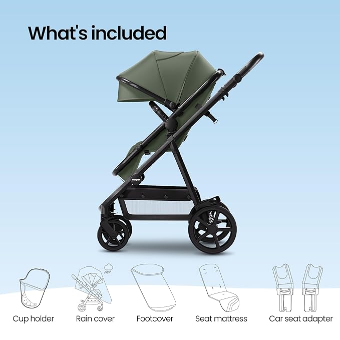 Mompush Meteor2 Baby Stroller 2-in-1 with Newborn Mode, Large Shock-Absorbing Wheels, Car Seat Adapter Included – Full-Size Infant & Toddler Stroller for All-Terrain Family Outings