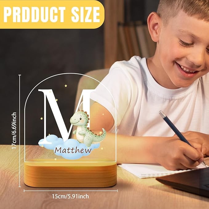 Custom Baby Gift Night Light for Baby Boys Girls Nursery Decor, Personalized Initial Name LED Night Light with Wooden Base, LED Color-Changing Lamp for Toddlers Kids