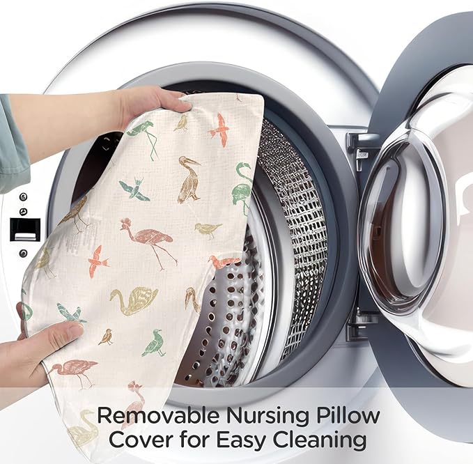 Little Grape Land Nursing Pillow Soft 100% Cotton Breastfeeding Pillow with Breathable Muslin Removable Cover, Wetland Wings Breast Feeding Pillows for Babies 0-12 Months with Protective Zipper