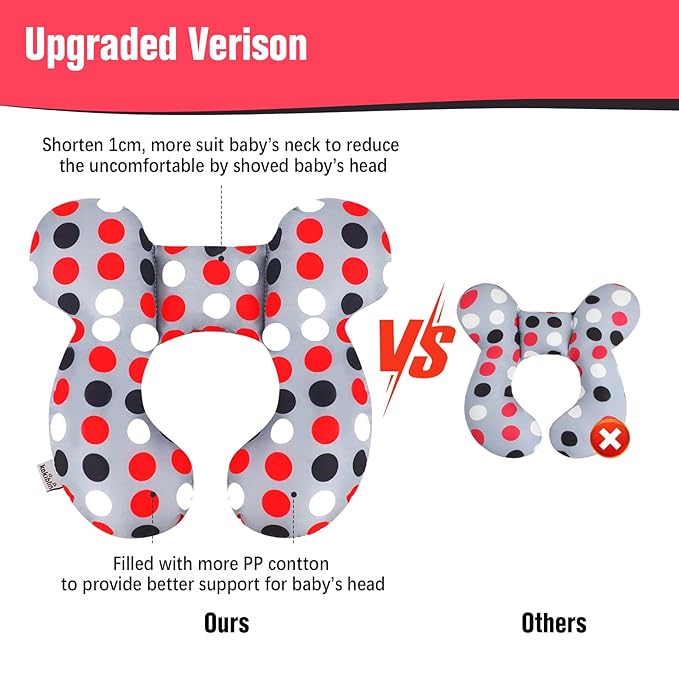 KAKIBLIN Baby Travel Pillow, Baby Neck Pillows for Car Seat,Upgraded Babies Head Pillow, Head and Neck Support for Car Seat, Pushchair,Travel (Grey Pot)