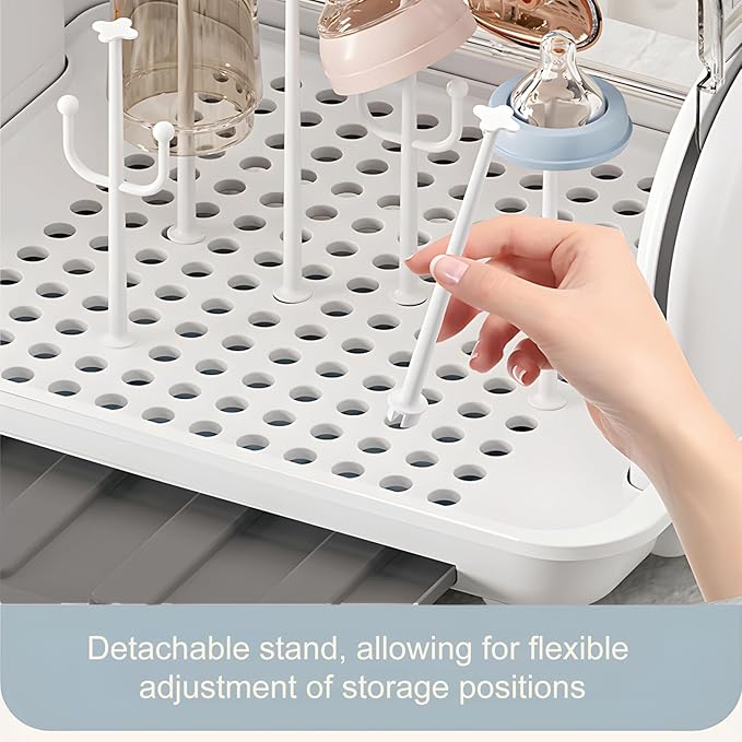 Baby Bottle Drying Rack Storage, Nursing Bottle Storage Box Organizer with Cover, Portable Kitchen Cabinet Organizer, Durable countertop Dryer (Orange)