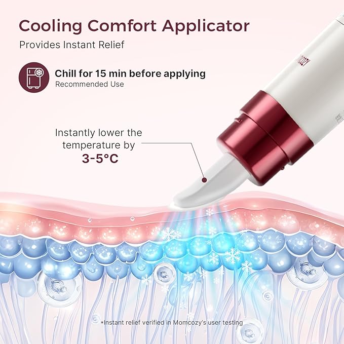 Momcozy ComfortNip™ Cooling Comfort & Touch Free Nipple Cream, Nipple Cream for Breastfeeding, Instant Relief, Plant-Based Formula, Newborn Essentials with Cooling Ceramic Applicator, 1.76oz