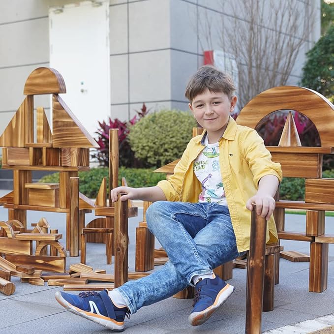 45 pcs Mega Outdoor Carbonized Wooden Building Blocks Set for Kids Toddlers 3-12, Giant Wooden Blocks Big Set for Kindergarten Yard, Jumbo Blocks (Jumbo Set 1#: 34 lbs (15.5kg)
