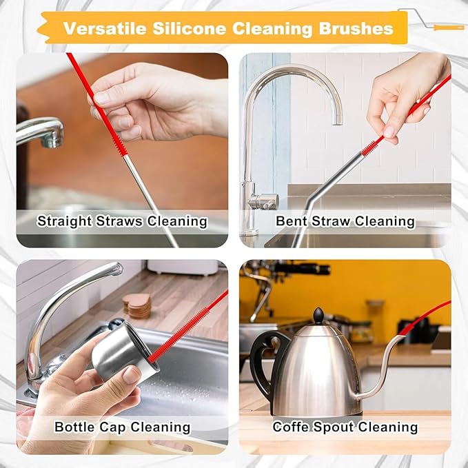 Silicone Straw Cleaner Brush,Water Bottle Cleaning Kit, Brush and Straw Cleaner for Owala Tumbler 16/oz/24oz/32oz/40oz,with 2 Straw Cleaner Brush and Cup Lid Cleaning Brush