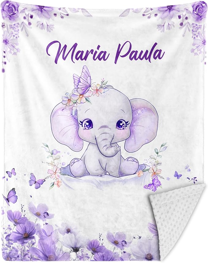 Personalized Baby Blankets for Girls & Boys - Super Soft Easter Blanket with Thick Double-Layer Dotted Backing, Personalized Baby Gifts for Baby Shower from Grandma (Purple, Customize Now)
