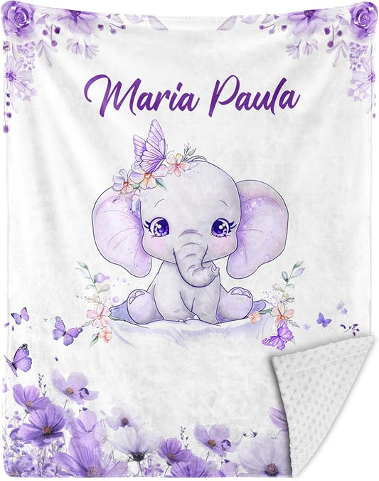 Personalized Baby Blankets for Girls & Boys - Super Soft Easter Blanket with Thick Double-Layer Dotted Backing, Personalized Baby Gifts for Baby Shower from Grandma (Purple, Customize Now)