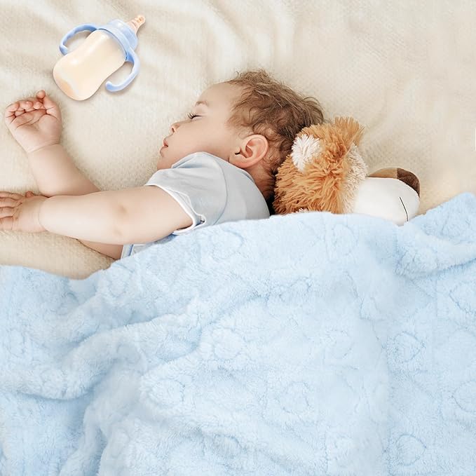 Ultra Soft Fleece Baby Blanket,Swaddle & Receiving Blankets for Newborn Infant, Lightweight Breathable Nursery Nap Blanket for Crib Stroller, for Boys & Girls Heart Checkered 30"x40" Blue