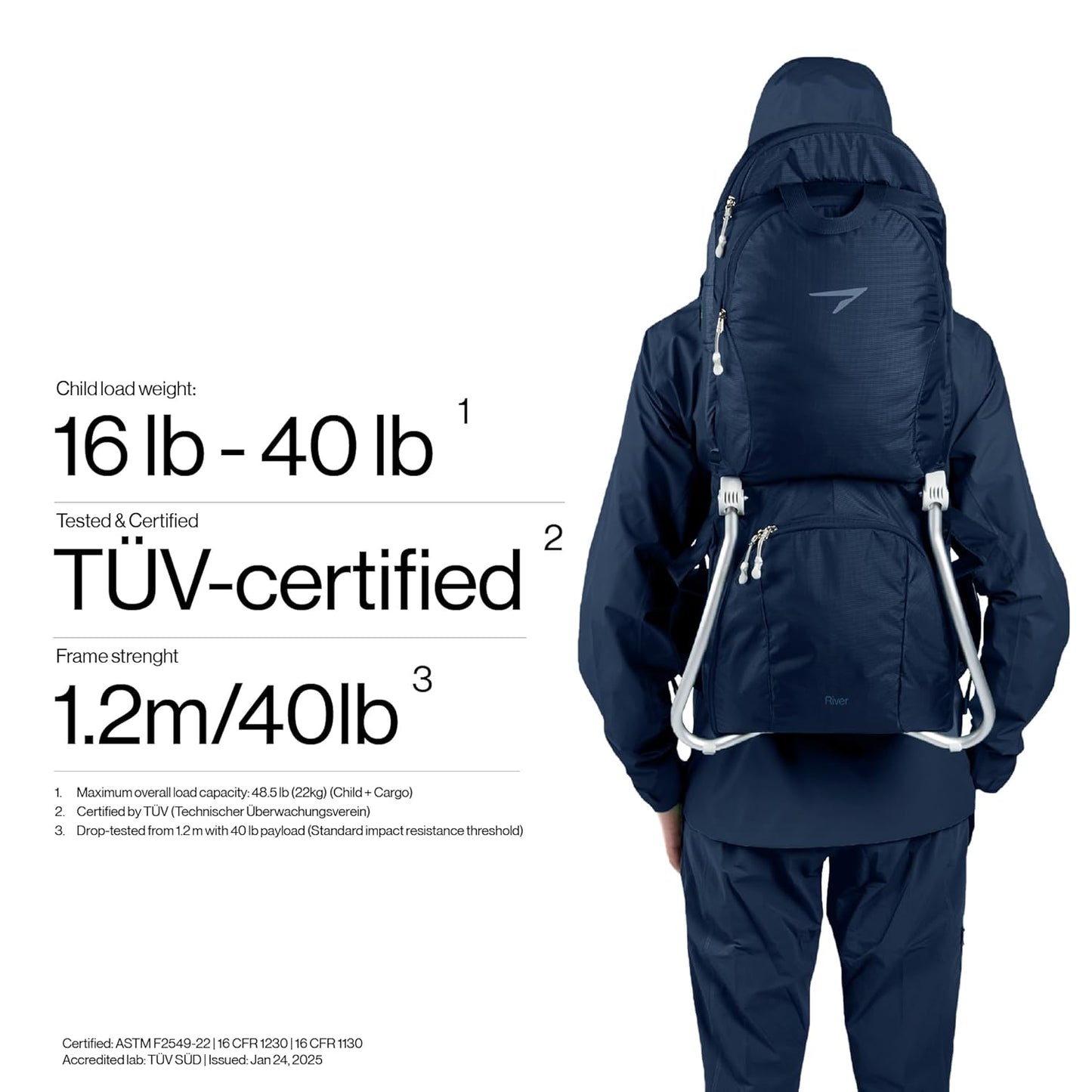 Vandra™ River - Scandinavian Hiking Baby Carrier Backpack - Gravity Lock™ Hard-Shell Frame - Nest Child Carrier for Toddler & Kids - Dust Bag, Alu Tag & More Included