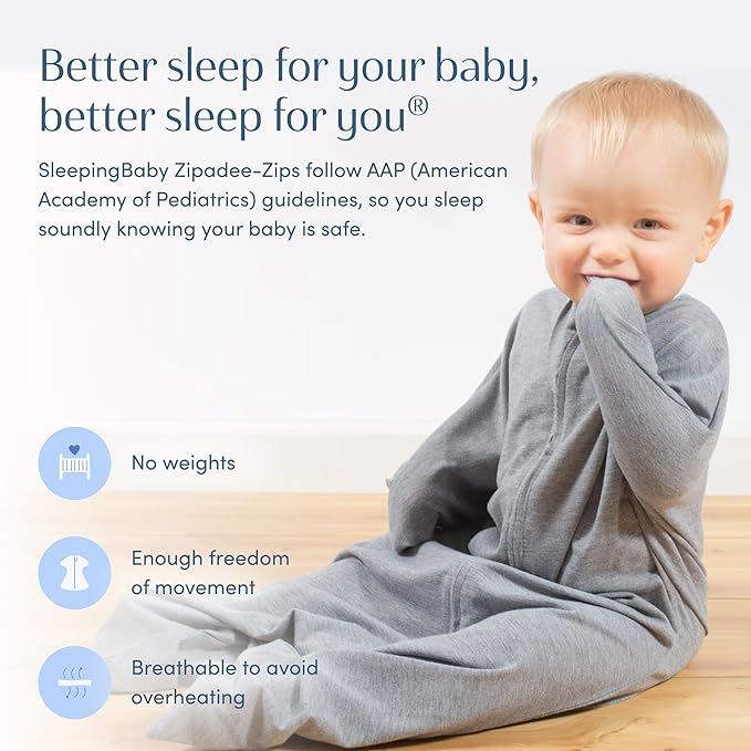 SleepingBaby Zipadee-Zip Transition Swaddle - Cozy Baby Swaddle Blanket with Zipper Convenience - Roomy Wearable Blanket for Easy Diaper Changes - Heather Grey, Medium (6-12 Month)