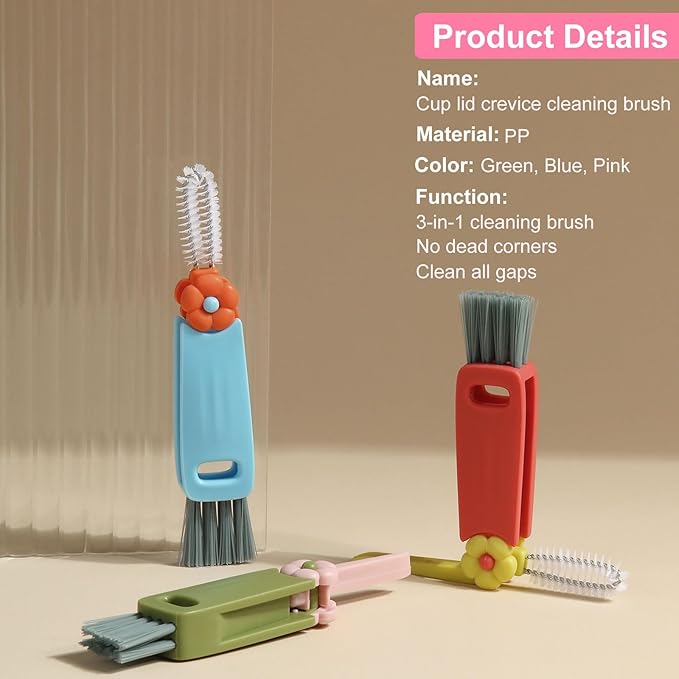 3 in 1 Cup Lid Cleaning Brush(6Pcs) - Water Bottle Cleaning Brush, Multifunctional Portable Gap Crevice Brush for Bottle Tight Spaces Cup and Sealed Food Storage containers with lids