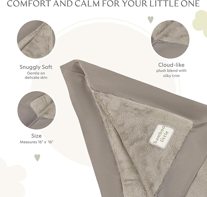 Ultra-Soft Lovey Plush Security Blanket - Baby Essentials, Newborn Essentials, Ultra-Soft Plush Baby Blanket with Satin Trim – 16" x 16" (Gray)