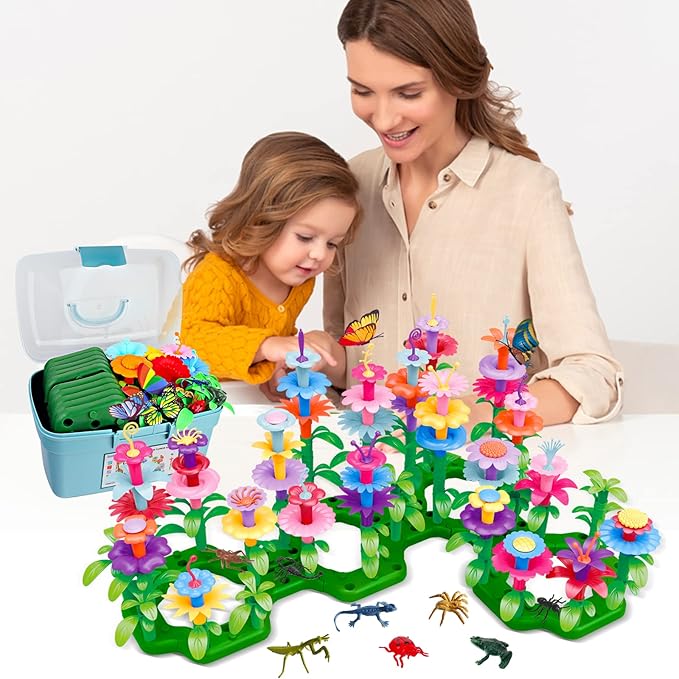 Birthday Toys Gifts for 3 4 5 6 Years Old Toddler Girls Boys, 156 PCS Insect Flower Garden Building Educational STEM Learning Pretend Play Gardening Set, Gifts for Preschool Kids Age 3+