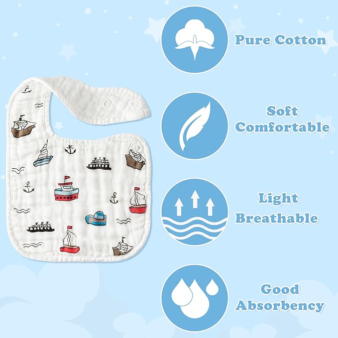 Zainpe 6Pcs Snap Muslin Cotton Baby Bibs Summer Ice Cream Pattern Infants Drool Bib Soft Absorbent Adjustable Burp Cloths Feeding Cloth for Newborns Girls Boys Toddlers Teething Eating 0 to 36 Months