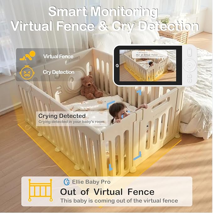 Ellie Pro Baby Monitor with Camera and Audio,5'' IPS 2K UHD Resolution,6000mAh Battery, Remote Pan-Tilt-5X Zoom, 2-Way Talk,No WiFi, Night Vision, Virtual Fence 24hr Play Back and 1000ft Range