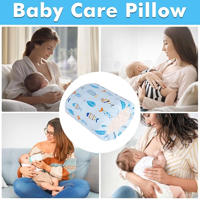 Nursing Arm Pillows for Breastfeeding,Baby Feeding Arm Pillow Portable and Washable for Travel, Soft Cotton Ergonomic Bottle Nursing Essentials（Colorful Little Fish）