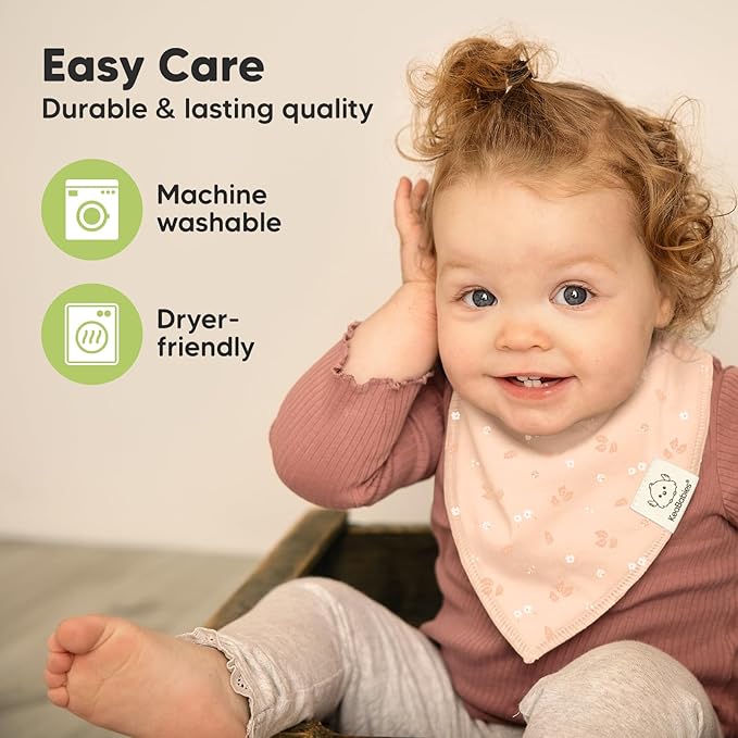 8-Pack Organic Baby Bandana Bibs for Girls - Super Absorbent Triangle Baby Bibs for Drooling and Teething Infant, 100% Cotton Extra Soft for Newborn, Infant 0-36 Months (Fleur)