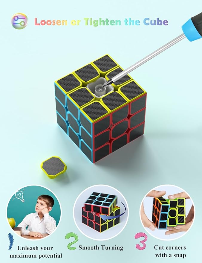 Roxenda Speed Cube Set, Speed Cube Bundle of 2x2x2 and 3x3x3 Cube Smoothly Magic Cube Collection for Kids Teens & Adults [2 Pack] (Carbon Fiber)