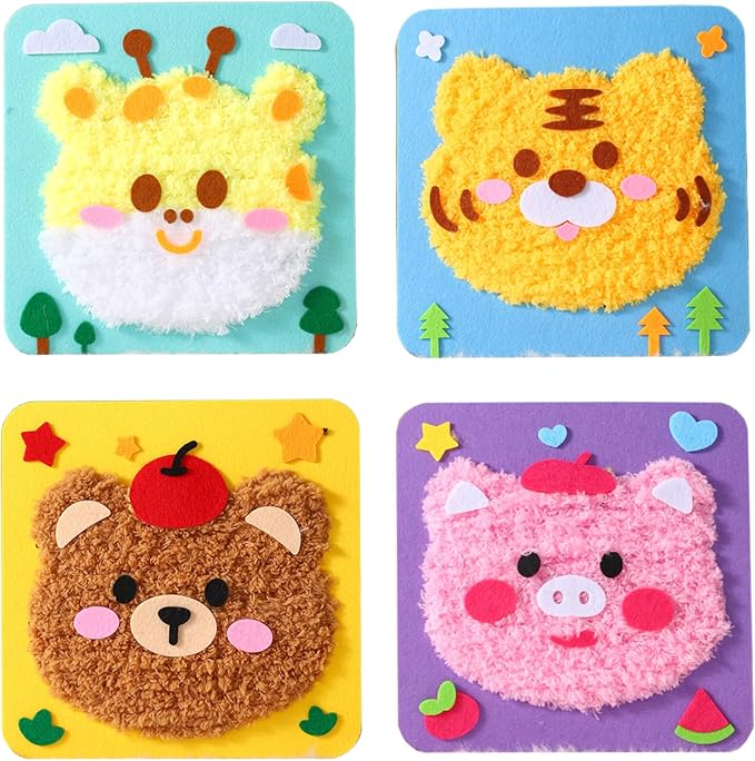 PupuMiao Sewing Kit for Kids DIY Embroidery Sewing Kit Cute Animal Sewing Projects Easy Crafts with English Instructions, Perfect for Beginners, Girls Boys Ages 4-12 (Giraffe+Tiger+Bear+Piggy)