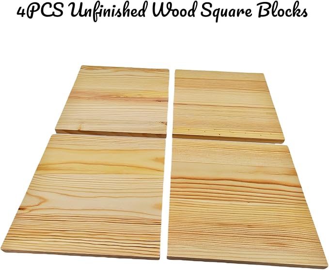 4PCS Unfinished Wood Square Blocks for Crafts, 7x7x0.4in Blank Wooden Squares Pine Wood Boards for Carving,DIY Wood Coasters,Painting & Burning