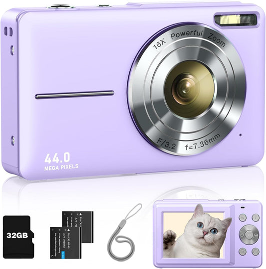 Digital Camera, Kids Camera FHD 1080P Point and Shoot Camera with 16X Zoom Anti Shake, Small Compact Camera for Teen Starter Children Kid Student Girl Boy(Purple)