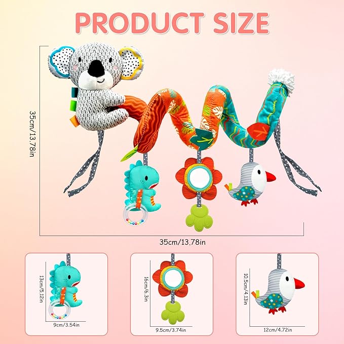 Car Seat Toys for Babies 0-6 Months, Newborn Toys Baby Toy 0-3 Months Stroller Toys, Infant Toy 0-6 Month for Carseat Stroller Crib with Mirror, Rattle, Teether for 0 3 6 9 12 Boys Girls