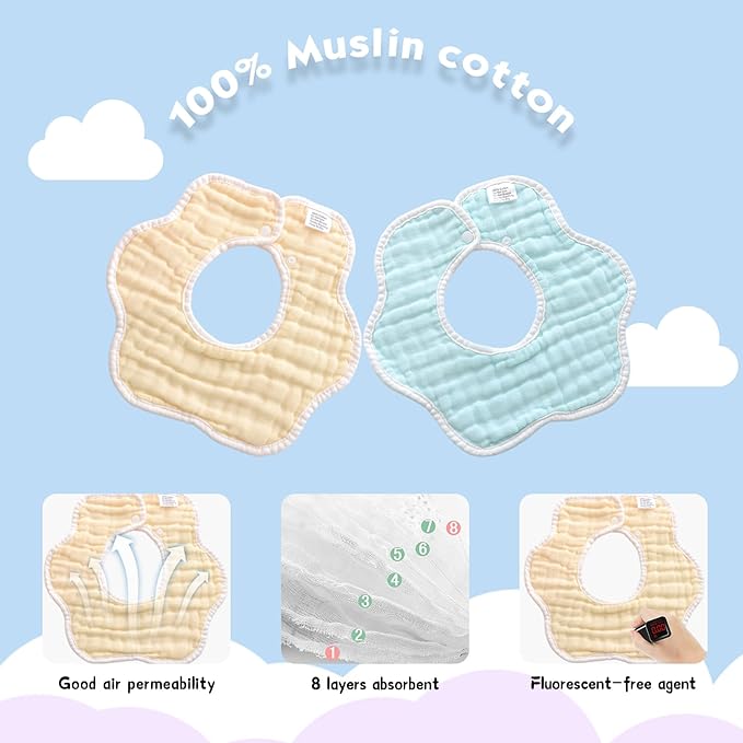 Muslin Baby Bibs for Drooling and Teething Newborn Drool Bibs for Baby Girl Boy