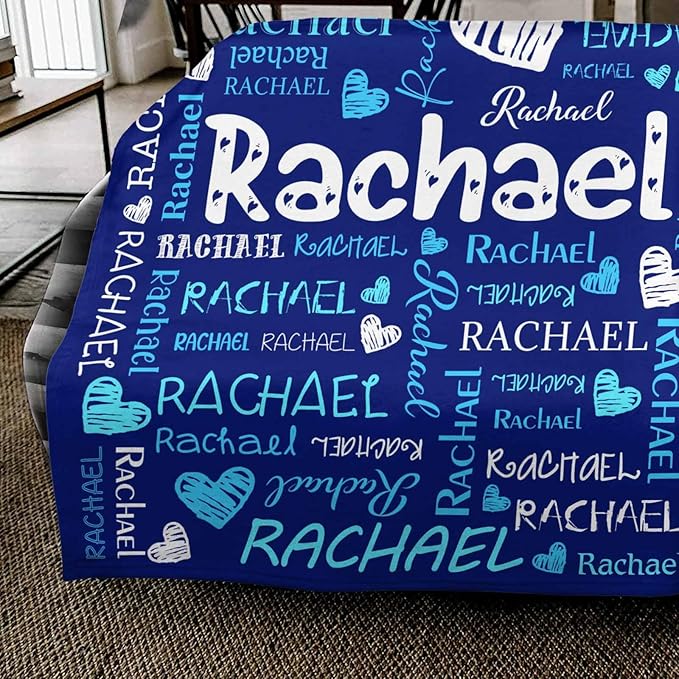 Personalized Baby Name Blanket for Kids Adults Custom Tolder Blankets with Name Love Heart Text Pattern Customized Throw Blanket for Boys Girls Gifts on Birthday Christmas
