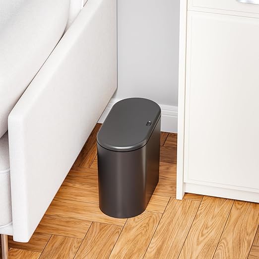 Yieach Black Slim Bathroom Trash Can With Lid 3.17 Gallon,Skinny Small Kitchen Garbage Can and Pet/Dog Proof Trashcans for Office,RV,Bedroom and Dorm,12L Plastic Covered Trash Can and Wastebasket,2PCS