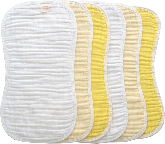MUKIN Baby Muslin Burp Cloth Set of 6, Ultra Soft Absorbent Thick Cotton Burping Cloths for Unisex Newborn Babies, 20'' by 10'' Neutral Milk Spit Up Rags Boys Girls - Baby Must Haves(Gradient Yellow)