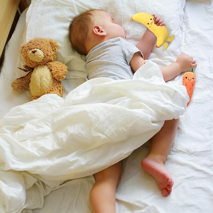 Reidio 2 Pairs Carrots & Bananas Plush Rings Developmental Hand Grip Baby Sleep Soother Baby Shower Gifts 4Pcs