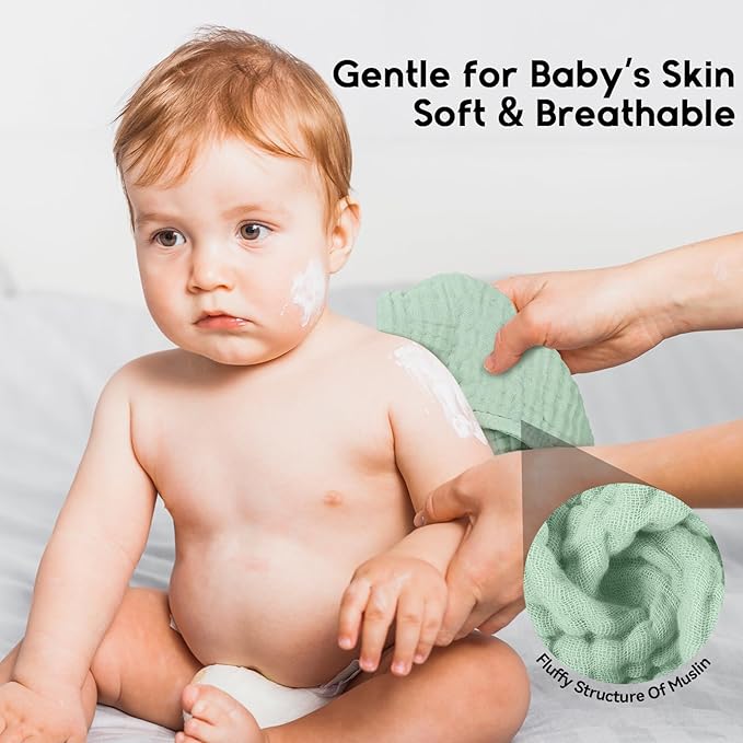 Muslin Burp Cloths for Baby 100% Cotton Burping Cloths for Boys Girls Large 20''X10'' Extra Soft and Absorbent 12 Pack - Gradient Green