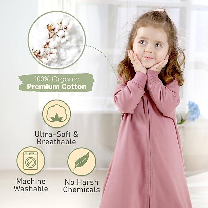 Mama Cheetah Baby Sleep Sack with Sleeves, 0.5 TOG Organic Cotton Wearable Blanket and Two-Way Zipper, Swaddle Transition Long Sleeve Sleeping Bag for Newborn Infant Toddler, 18-24 Months