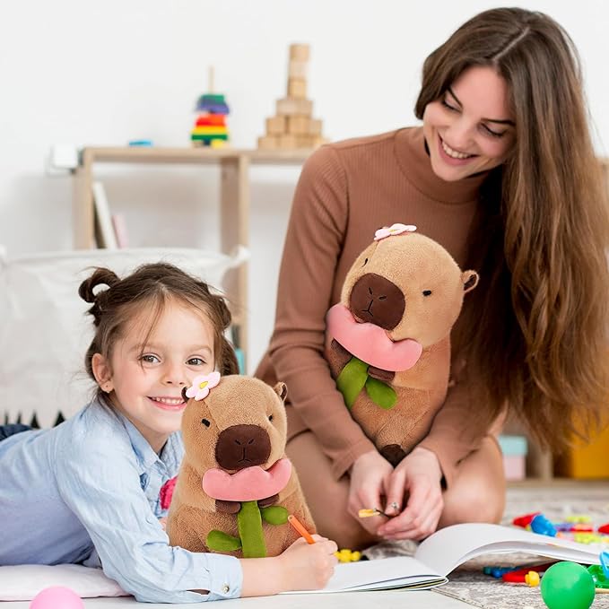 Achwishap Capybara Plush,Cute Plushies Capybara Stuffed Animals,Capybara Plush Toys,Kawaii Plushie Stuffed Toy with Flower Plushies Gift for Kids Adults Birthday(Capybara with Holding Flower,16”)