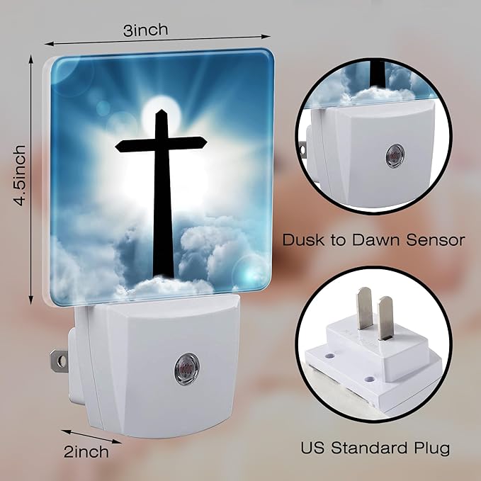 Cross and Blue Sky Night Light for Kids, Sun Cloud Heaven Night Light Plug in with Dusk to Dawn Sensor, 0.5w Energy Saving Sleep Friendly Nightlight for Hallway Stairway Kitchen Bedroom