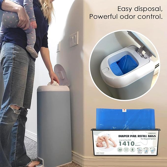 Diaper Pail Refill Bags - Compatible with Genie Easy Roll Signature & Platinum Pails | Each 30 Bags Holds Up to 1410 Newborn Diapers | 7-Layer OdorLock Technology | 2 Pack(60 Bags)