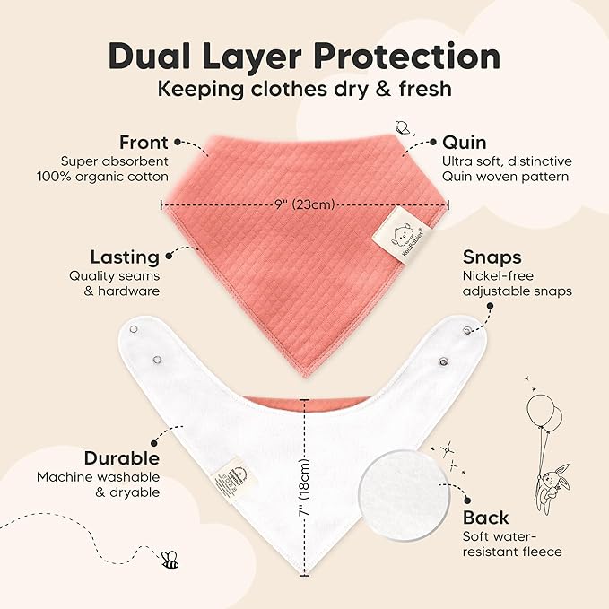 KeaBabies 8-Pack Bandana Bibs for Baby Girls, Boys - Organic Cotton Baby Bibs for Drooling & Teething Newborn, Toddler, Infant 0-36 months, Extra Soft, Absorbent Cloth with Snaps (Muted Pastel/Quin)