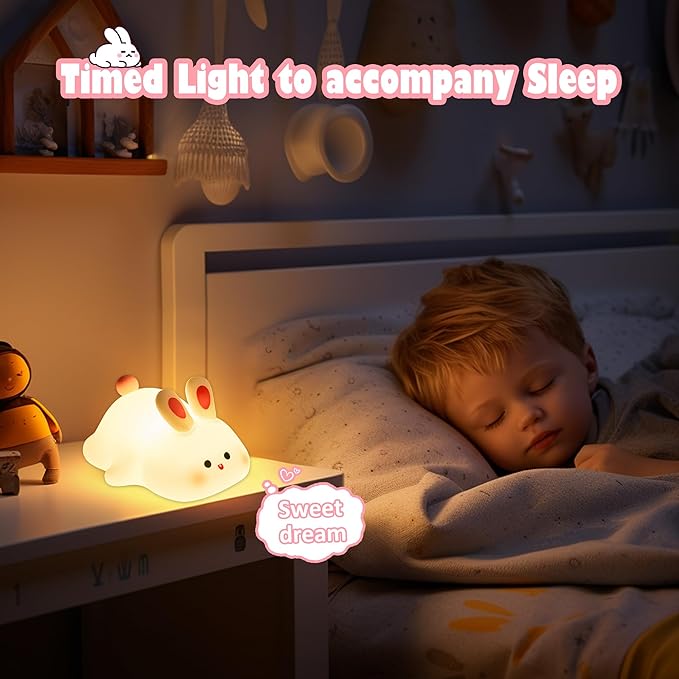 Bunny Lamp,Big Face Rabbit Night Light for Kids, Cute Easter Bunny Gifts, Kawaii Nursery Bedroom Decor, Rechargeable Silicone LED Squishy Night Light