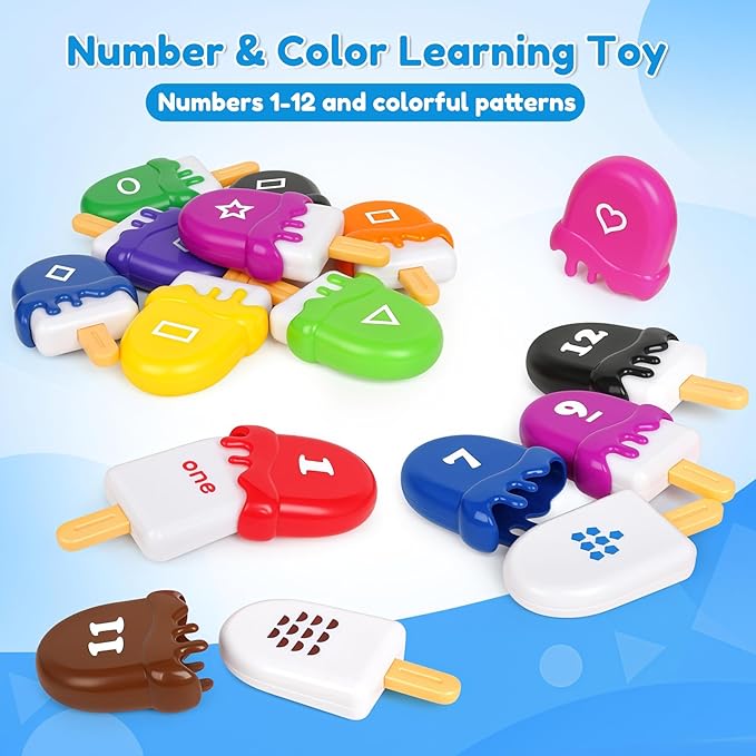 USATDD Numbers Learning Toys Number Popsicles Matching Toy Learning Numbers & Patterns Preschool Learning Activities Montessori Toys for Kids Ages 3+