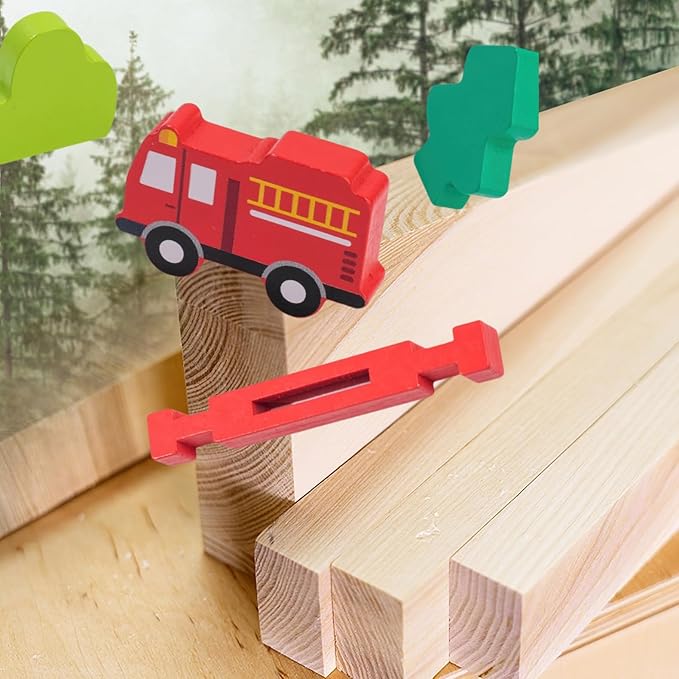 157PCS Wooden Building Blocks Set for Toddlers, Construction City Stacking Toys, Preschool Learning Educational Toys for Kids 3+ Years Girls and Boys (Fire Station)